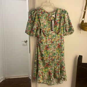 NWT puff sleeve open back asymmetrical skirt Topshop dress us sz 6